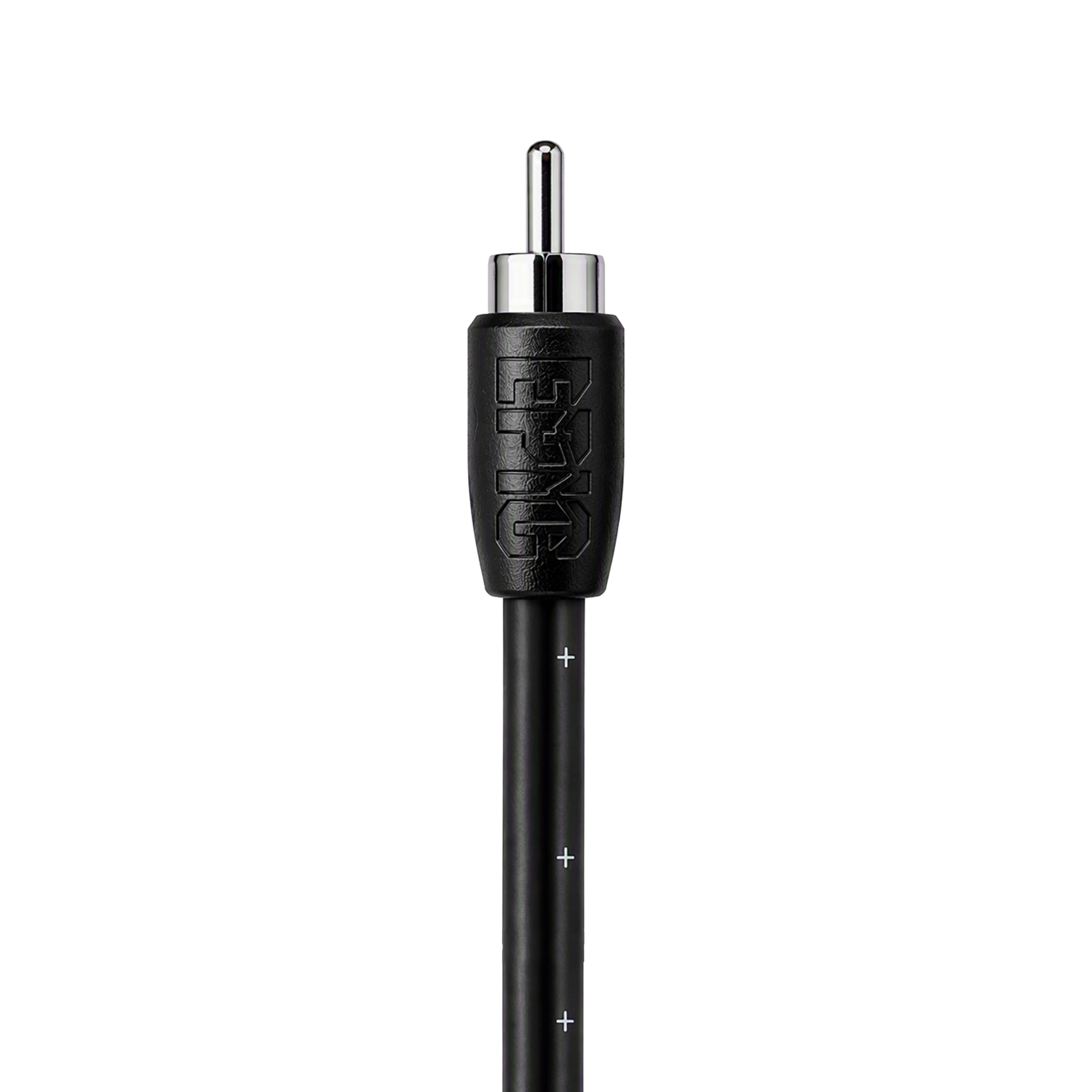 A close-up of a black audio cable connector with a silver metal pin and a black textured sleeve embossed with 'LFG', shown on a plain white background.