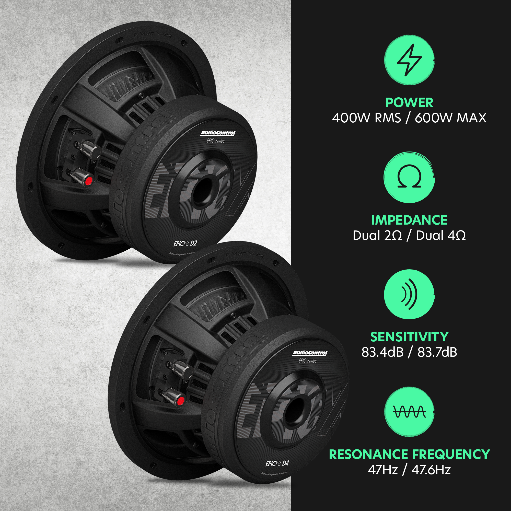 EPICX Series 8" Dual Voice Coil Subwoofer, 400W RMS, Dual 2/4 Ohms