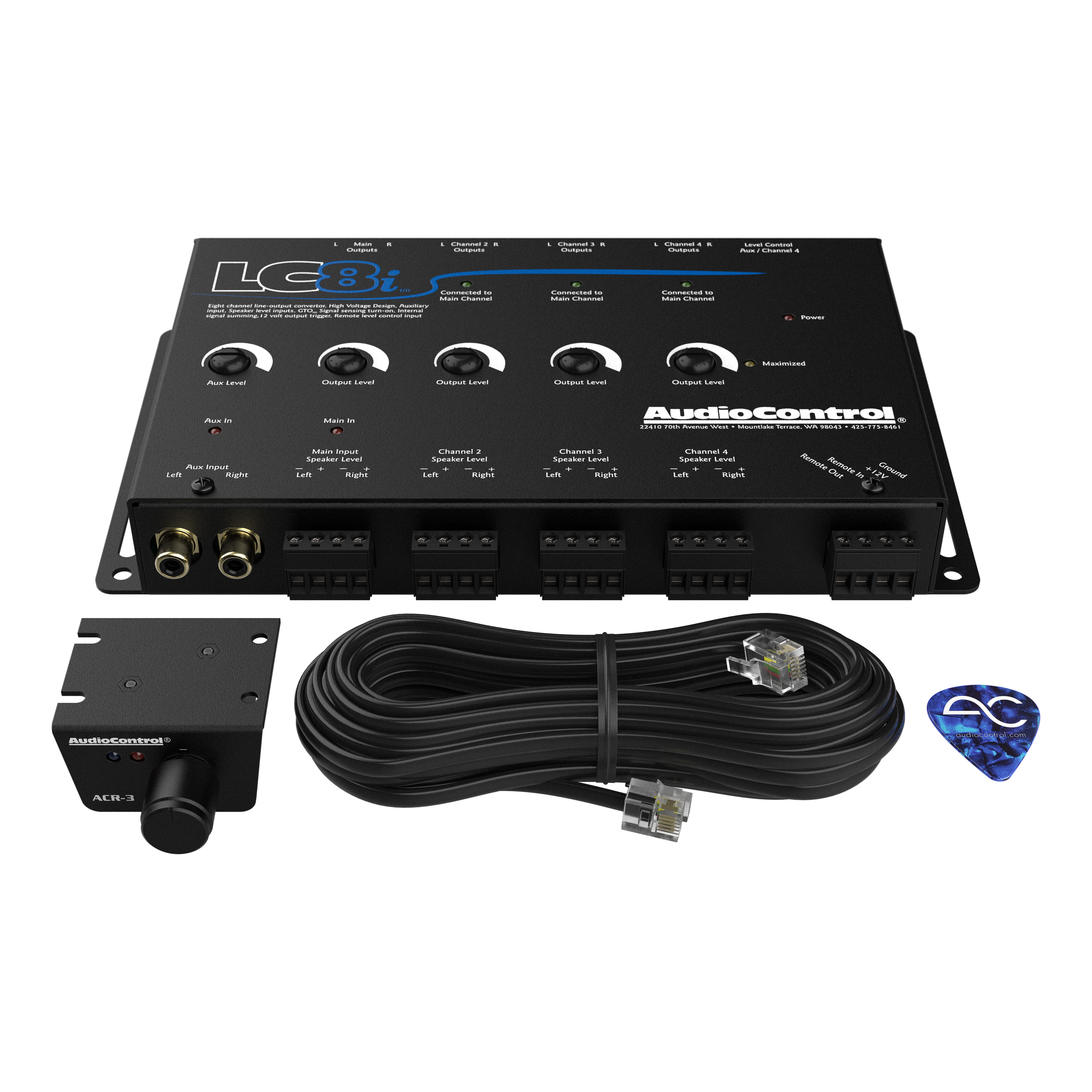 LC8i Black 8-Channel Line Output Converter with Auxiliary Input
