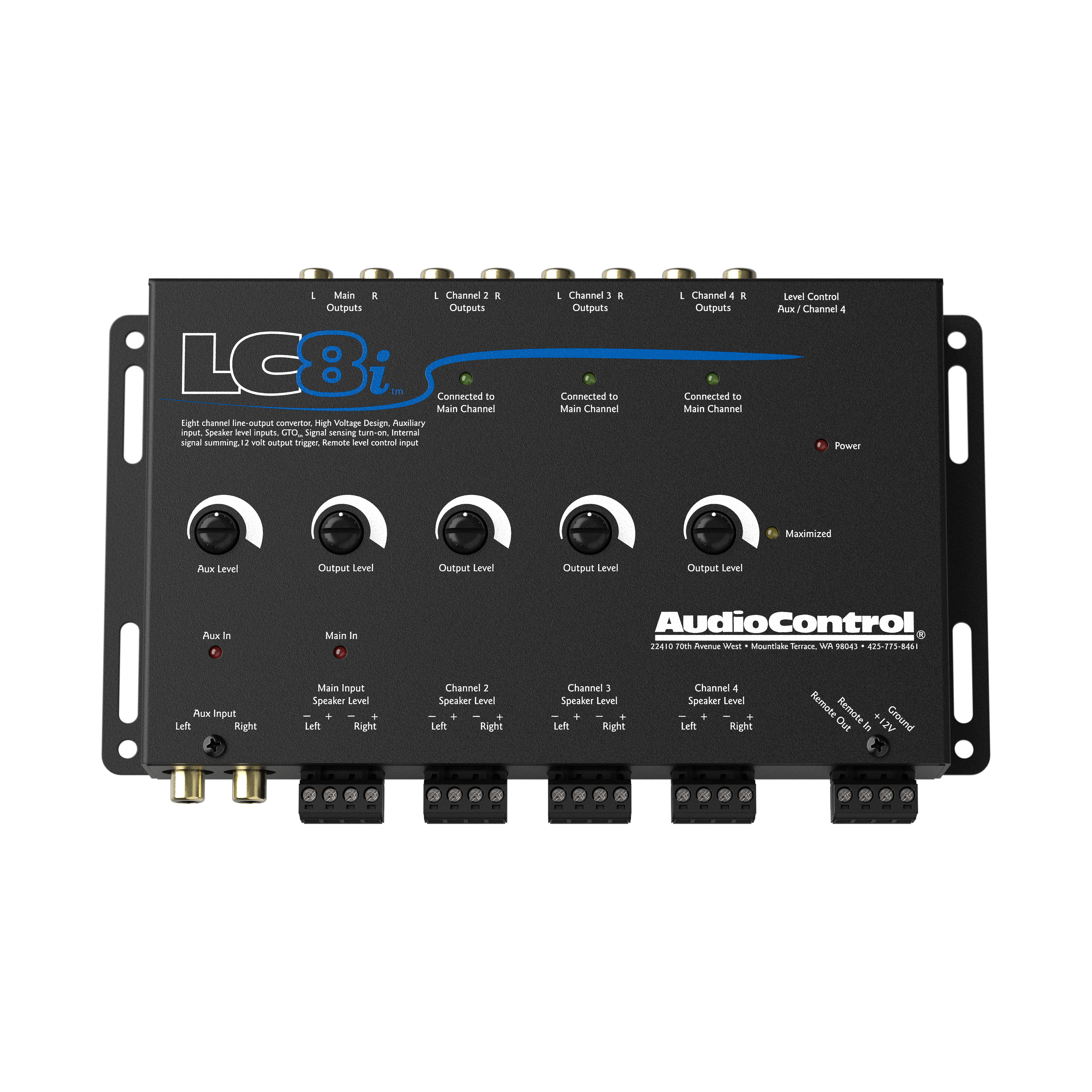 LC8i Black 8-Channel Line Output Converter with Auxiliary Input